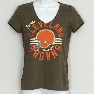 Clevelend Browns Womens XS V-neck 100% Cotton Short Sleeve Pullover NFL Tshirt